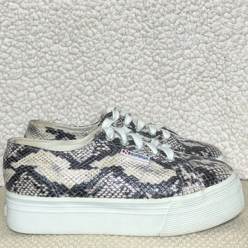 Superga Unisex Snake Print Platform Sneakers Shoes Size US Men's 5 & Womens 6.5